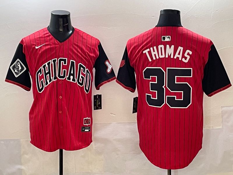 Men Chicago White Sox #35 Thomas Red Stripe Joint Name 2025 Nike MLB Jersey style 6->chicago white sox->MLB Jersey